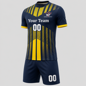 Premium Navy Yellow 100% Polyester Football Jersey Set Moisture-Wicking Breathable Soccer Team Uniform Shorts for <b>Men</b> Customized - Product Image 3