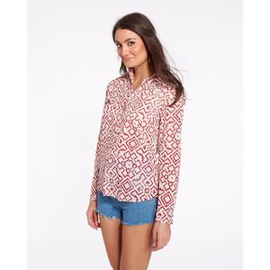 <b>Boho</b> Chic Red Block Print Cotton <b>Shirt</b> for Women with Floral Design Lightweight Fabric and Everyday Casual Wear - Product Image 4