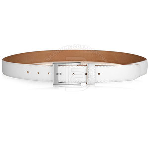 Cinturón Formal de Cuero Genuino Blanco con Hebilla Rectangular Plateada, Diseño Duradero de Una Sola Pieza en Cuero Vacuno Sólido - Product Image 5