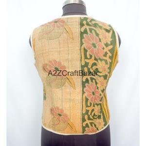 100% Cotton Breathable Printed <b>Kantha</b> Waistcoat for Women Handmade Unique Spring Summer Autumn Winter Sleeveless Vest Patchwork - Product Image 4