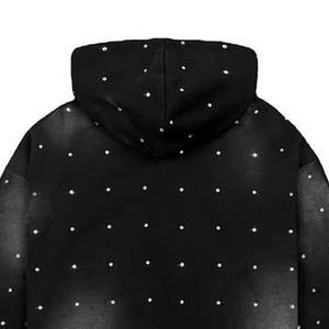 Sweat à capuche personnalisé épais 400 g/m² avec strass, style streetwear vintage délavé, noir délavé à l'acide, coupe oversize - Product Image 6
