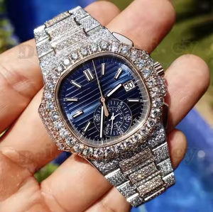 Montre à quartz élégante pour homme, sertie de diamants Moissanite, montre-bracelet haut de gamme pour homme, élégante avec diamants Moissanite - Product Image 1