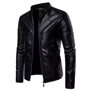 Econex Sports <b>Men's</b> Slim Fit PU Leather Windproof Casual Moto <b>Jacket</b> Rivet Turn-down Collar Zipper Closure Solid Color Regular - Product Image 1