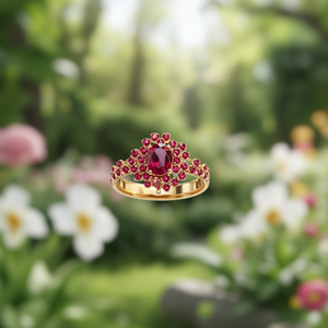 Bague vintage ajustable en zircon rouge rubis à motif floral, bijou fantaisie - Product Image 3