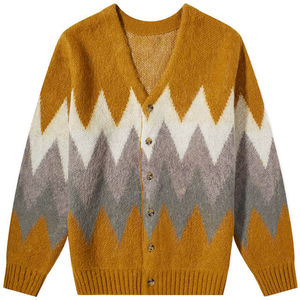 Men Knitted <b>Cardigan</b> <b>Sweater</b> Geometric Pattern Button Up V Neck Soft Warm Knit Casual Streetwear Fashion Top - Product Image 1