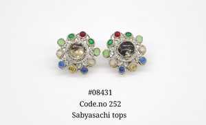 Boucles d'oreilles créoles 08431 en zircon cubique, pierre doublet magique, plaqué Mehandi, pierres multicolores, tendance pour femme, pour mariage et soirée - Product Image 2