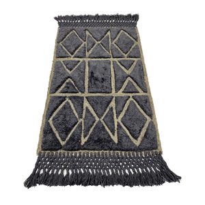 Modern Geometric Dark <b>Grey</b> Tufted Wool Prayer <b>Rug</b> with Macram Fringe for Daily Worship - Product Image 2