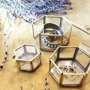 gold glass jewelry box beautify rose <b>mirrored</b> jewelry makeup organised - Product Image 3