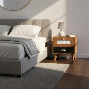 Mesa de Noche Moderna y Contemporánea de Madera Maciza con Dos Cajones de Almacenamiento, Patas Cónicas, Mesa Auxiliar Compacta y Elegante para Sala de Estar - Product Image 2