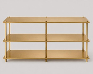 Modern Brass Three-Layer Storage Shelf Minimalist Design Standing Type Metal <b>Rack</b> for Living Room Durable Chrome-Plated Finish - Product Image 1