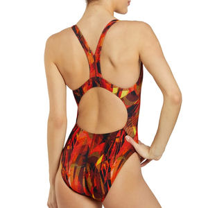 Women's Quick Dry Neck One-Piece Swimdress 4-Way Stretch Nylon-Spandex Solid Pattern Beachwear - Product Image 2