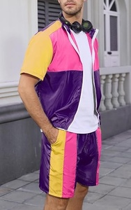 ชุดวอร์มยูนิเซ็กส์สไตล์วินเทจ Y2K สีสันตัดกัน น้ำหนักเบา เสื้อแจ็คเก็ตแขนสั้นพร้อมเชือกผูก กางเกงขาสั้น แห้งเร็ว ผลิตจากโพลีเอสเตอร์ เหมาะสำหรับฤดูใบไม้ผลิ - Product Image 3