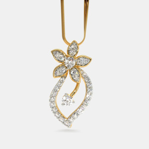 Collier pendentif en or jaune avec diamant de laboratoire en forme de goutte d'eau à motif floral - Product Image 3