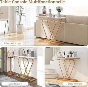 โต๊ะข้างโซฟาทรงตัวซีสุดหรูพร้อมท็อปสีขาวและโครงโลหะสีทอง - Product Image 4