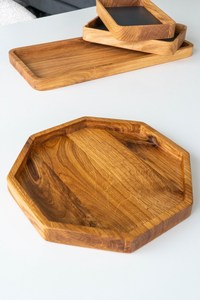 Plateau de service octogonal en bois de chêne rustique, plateau en bois, planche de service, accessoires de bureau faits à la main, raffinés - Product Image 5