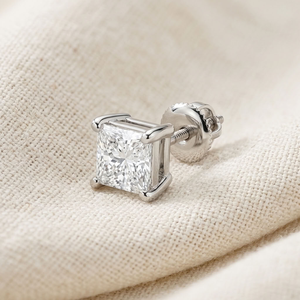 Pendientes de oro blanco macizo de 14k con diamantes Princess cultivados en laboratorio, engastados en garra, joyería blanca para regalo de boda o fiesta. - Product Image 4