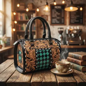 Bolso de Mano de Cuero de Lujo para Mujer, Diseño Vintage con Rejilla de Diamantes, Gran Capacidad, Asa de Cadena y Correa - Product Image 5