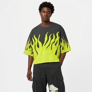 T-shirt court streetwear oversize pour homme avec impression en relief, 100 % coton tricoté 240 g, motif avant, décontracté - Product Image 1