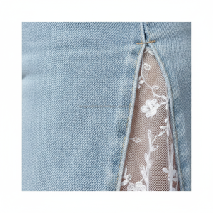 Nueva Tendencia, Jeans de Mezclilla con Encaje Blanco Lateral, Estilo Y2K, Pantalones Ajustados Casuales con Corte de Campana para Mujer, Precio de Fábrica, Servicio OEM - Product Image 6