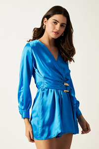 Vestido Casual de Verano para Mujer, Satinado, de Alta Calidad, Sexy, con Cuello en V Profundo, Estilo Blazer, con Mangas Largas, a Precio de Fábrica al por Mayor - Product Image 3