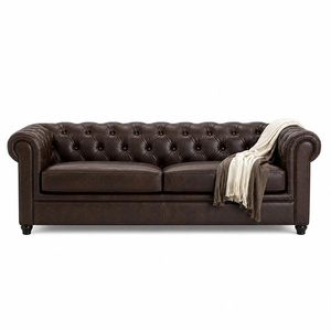 Canapé deux places en cuir véritable brun foncé pour salon moderne, canapé super confortable et élégant pour salle familiale moderne - Product Image 2