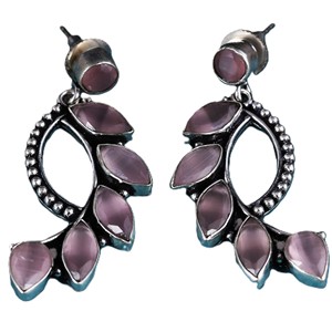 Premium Quality Trendy Oxidized <b>Silver</b> <b>Dangle</b> Pink Monalisa Gemstone <b>Earrings</b> Women Party | Direct Factory Manufacturer - Product Image 1
