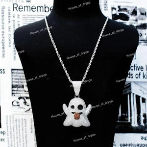 Pendentif fantôme avec diamants en moissanite VVS glacés en argent sterling 925, charme mignon de style hip-hop pour Halloween - Product Image 2