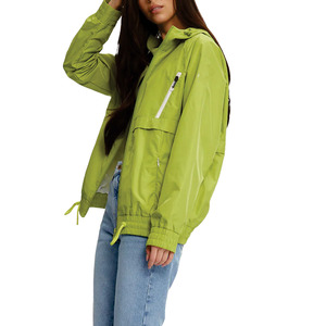 Low MOQ Wholesale Lime Green Women Nylon Hooded Windbreaker <b>Jacket</b> <b>Lightweight</b> Full Zip Outdoor Rain Shell Custom Men's <b>Jackets</b> - Product Image 5