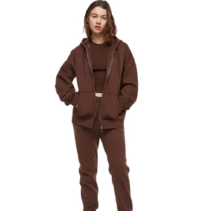 Sweat à capuche zippé décontracté pour femme de qualité supérieure avec logo personnalisé sur le devant, 100 % coton, coupe oversize, fermeture éclair, hiver, avec poches - Product Image 4