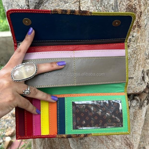 Pelo reciclado hecho a mano Real en cuero de piel para mujer, bolso de mano elegante de Color rechoncho multiusos, tarjetero para cajero automático, billetera de moda para mujer - Product Image 5