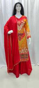 Ensemble de tunique Anarkali en coton imprimé pour femmes indiennes et pakistanaises, avec dupatta uni, longueur au sol, séchage rapide, tenue festive Salwar Kameez - Product Image 3