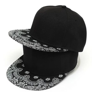 Wholesale Custom Black Snapback <b>Cap</b> Bandana Paisley Print Flat Brim Hip Hop Hat High Quality 6 Panel Acrylic Sports Structured - Product Image 3