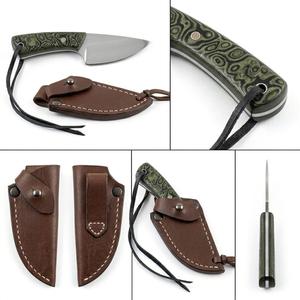 Cuchillo utilitario compacto personalizado Iron Crown Forge para exteriores, hoja de acero inoxidable, mango de micarta verde, funda de cuero (OEM) 14cm - Product Image 6