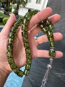 Perles de Tasbih en résine verte éco-responsable faites à la main pour la prière, perles naturelles artisanales uniques pour Tasbih - Product Image 3