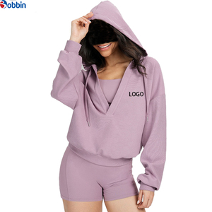 Conjunto de Sudadera con Capucha y Pantalones Cortos de 2 Piezas para Mujer, Color Sólido, Corte Regular, Informal, Otoñal, Felpa, Spandex, Algodón, Estilo Hip Hop - Product Image 1
