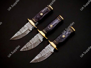 Wholesale ODM Bulk Damascus Steel Fixed Blade Drop Point Hunting Knife Black Pakka Wood Handle Brass Guard Razor Sharp Skinner - Product Image 5