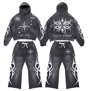 Conjunto Deportivo Y2K Vintage Lavado, Sudadera con Capucha Oversize y Pantalones Deportivos, Diseño Tribal Cyber Sigilism, Ropa Deportiva Urbana - Product Image 6