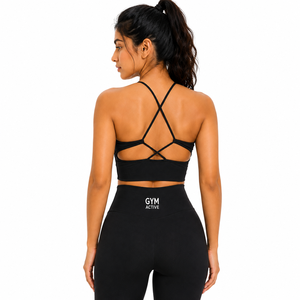 Ensemble 2 pièces pour femme : Soutien-gorge de sport à maintien élevé et crop top à carreaux noirs, et Legging taille haute. Tenue de sport personnalisée pour la gym, le yoga, l'entraînement et le fitness. - Product Image 4