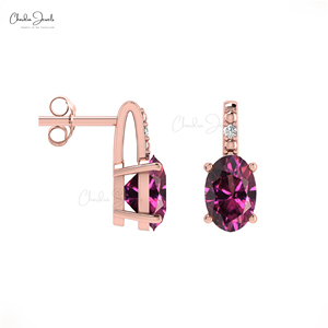 Top Supplier 6x4mm Oval Cut Rhodolite Garnet & Diamond Accent <b>Earring</b> with 14k Solid <b>Gold</b> Push <b>Back</b> Stud <b>Earrings</b> Wholesale Lots - Product Image 1