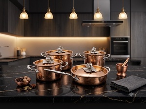 Hammered Stainless Steel Cookware Set of 4 Pot And Frying <b>Pan</b> European Design Stainless Steel Handles Vegetable Lid Oven Safe - Product Image 2