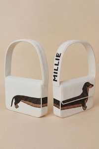 Sac à main perlé fait main, forme rectangulaire, toile verte, broderie chien, artisanat artistique - Product Image 3