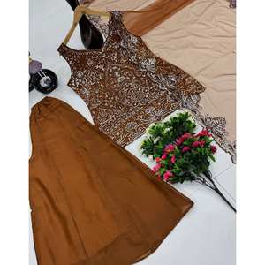 Conjunto Dupatta hermoso y parte inferior superior de ropa de fiesta para mujer de diseñador - Product Image 5