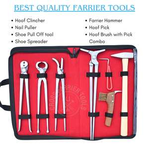 Kit d'outils professionnels pour ferrage de chevaux avec marteau à clous, brosse de nettoyage, crochet à clous, tire-clous et écarteur de sabots - Product Image 2