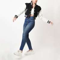 Blouson Bomber Preppy pour Femme, Style Universitaire, Personnalisé, en Satin, avec Patch Logo Brodé, Veste Décontractée d'Hiver