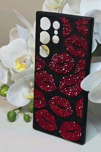 Evil Eye Sun Butterfly <b>Lipstick</b> Seed Bead Embellished <b>Pink</b> Satin Eco-Friendly Embossed Smartphone Back Guard Shell Handcrafted - Product Image 5