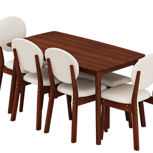 Rubberwood Dining Table Set 1 Rectangular Table & 4 Upholstered Chairs with 1 <b>Bench</b> Dark Walnut Finish & Beige <b>Cushions</b> Deta - Product Image 4