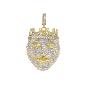 Pendentif de luxe en forme de tête d'animal avec diamant de laboratoire, collier de mode urbaine hip-hop - Product Image 1