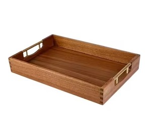 Plateau de service rectangulaire en teck massif avec poignées encastrées, bords surélevés, biodégradable, qualité alimentaire, pour la maison et la cuisine - Product Image 6