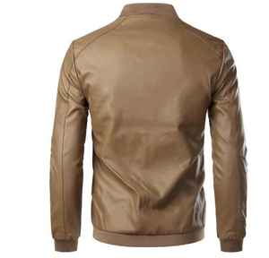 Veste en cuir PU pour homme, style motard, coupe slim, col montant, manches longues, fermeture éclair, pour le printemps et l'automne. - Product Image 3