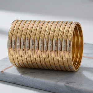 ORO-Z Stylish Three Tone Gold Plated Diamond Cut <b>Bangle</b> <b>Bracelet</b> for Women Fashion Jewelry Accessory - Product Image 4